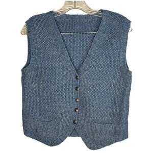 American Vintage 1980's Hand knit Blue vest coat of arms buttons size small